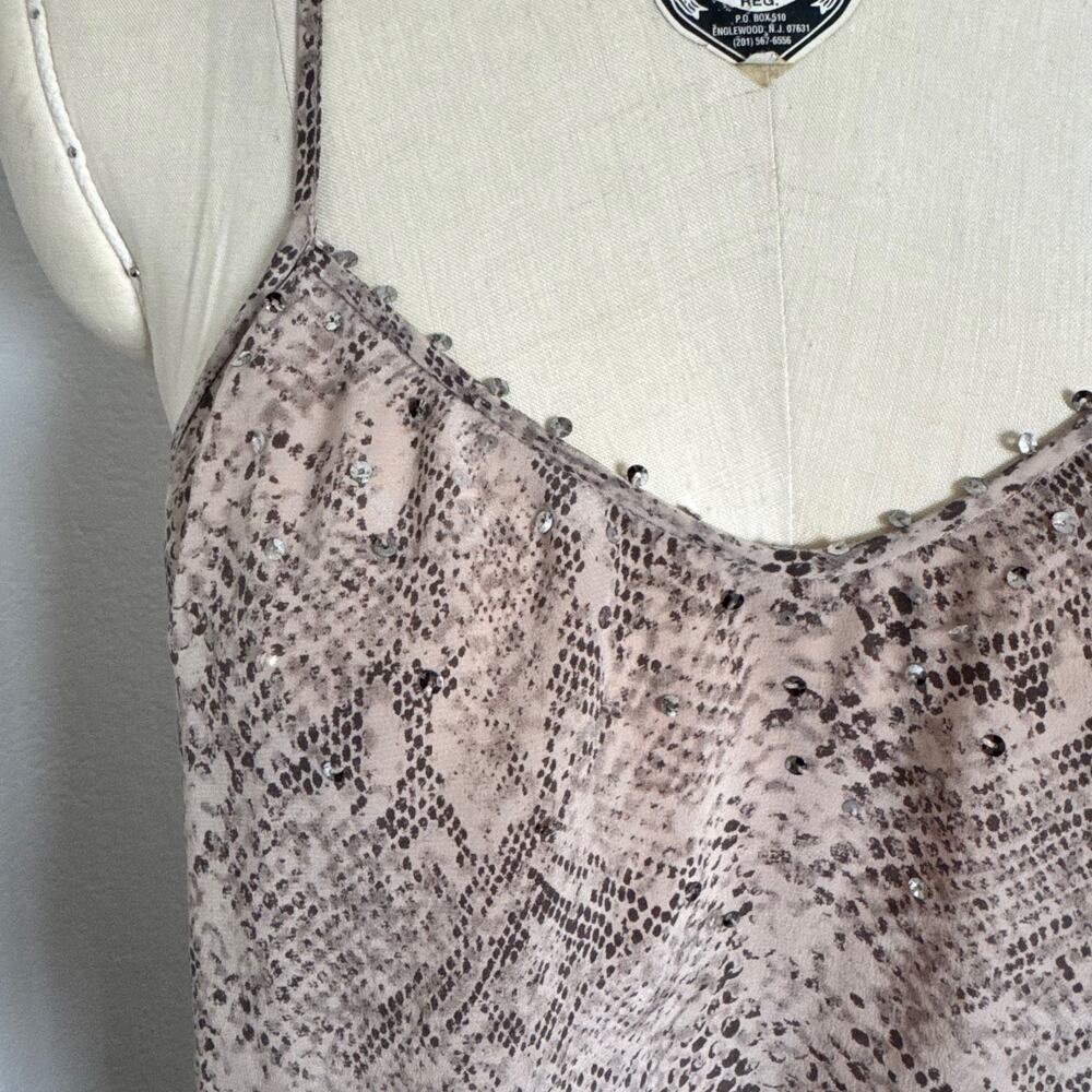Rebecca Taylor | 100% Silk Snake Print Racer Back Tank Top with Sequins Size 2 - Picture 5 of 7